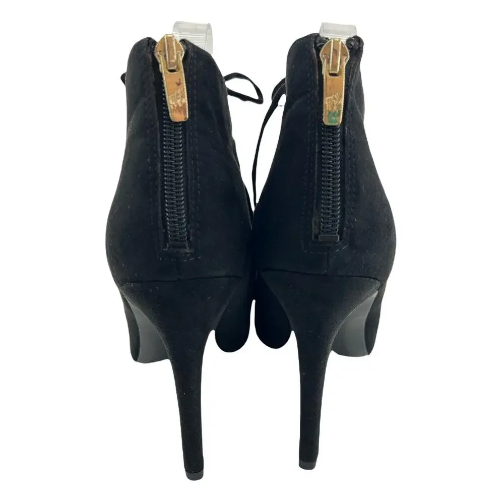 Marc Fisher (10) Urbana Black Faux Suede Lace Up Caged Stiletto Ankle Booties - Picture 5 of 11